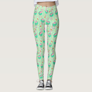 Leggings Motif vert tropical d'été de fougères roses de