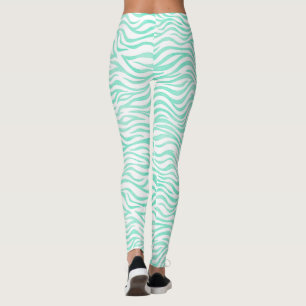 Leggings Motif vert turquoise de zèbre
