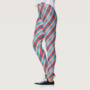 Leggings Motif vibrant de rayures diagonales rouges, bleues
