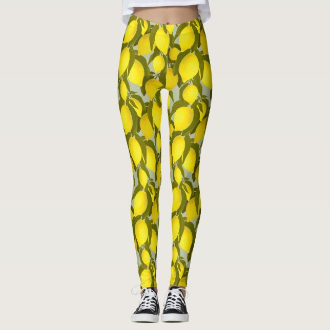 Leggings motif vintage aux branches de citron (Devant)