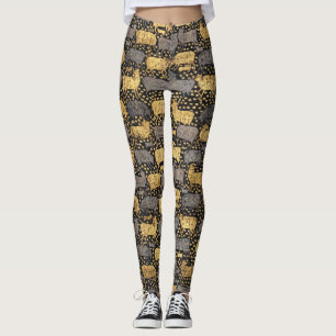 Leggings Motif vintage Black Gold Cow Voyage d'été