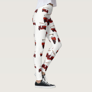 Leggings Motif vintage de camion de pompiers rouges,