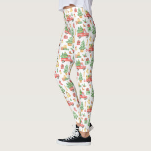 Leggings Motif Vintage de camion rouge Noël