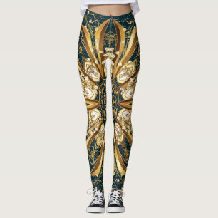 Leggings motif vintage doré, design oriental classique.