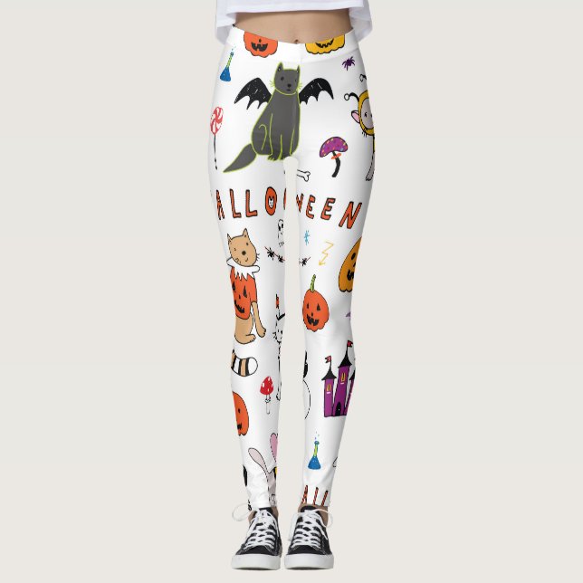 Leggings Motif Vintage Halloween Cats (Devant)