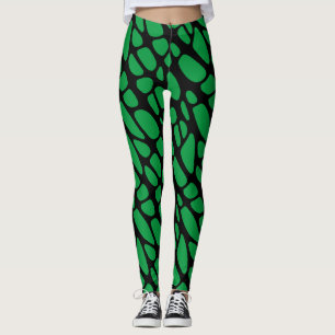 Leggings Motif Web Abstrait en noir vert