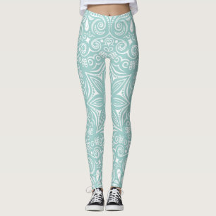 Leggings Motif Whimsical bleu et blanc turquoise