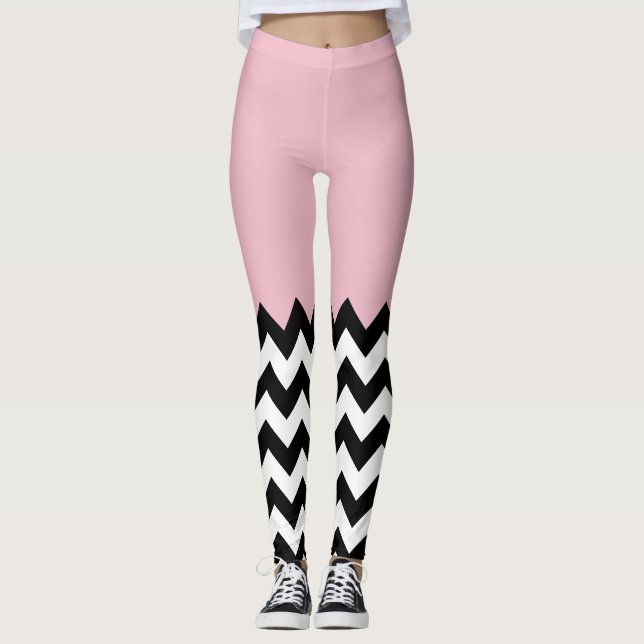 Leggings Motif Zigzag noir et blanc, Chevron, rose (Devant)