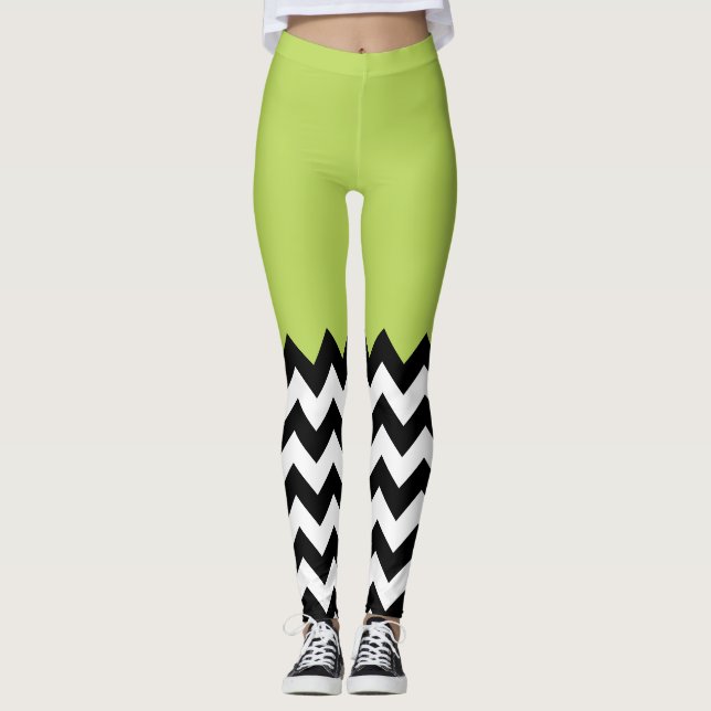 Leggings Motif Zigzag noir et blanc, Chevron, Vert (Devant)