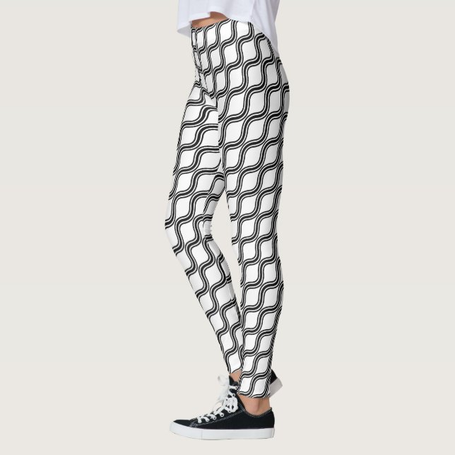 Leggings Motifs à bandes ondulées noir et blanc (Gauche)