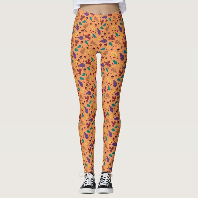 Leggings Motifs à feuilles orange élégantes (Devant)