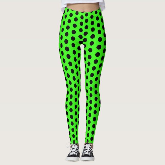 Leggings Motifs à points Polka verts et noirs (Devant)