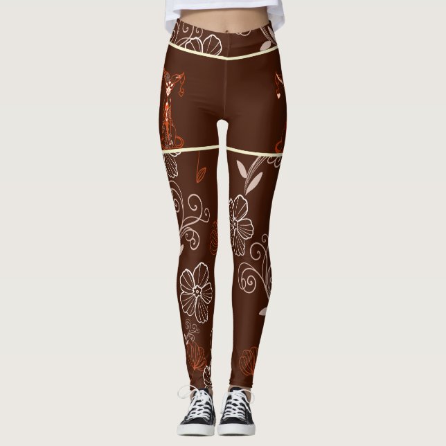 Leggings Motifs Chat Japonais & Chrysanthème (Devant)