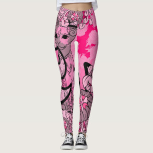 Leggings Motifs Chat Japonais & Chrysanthème