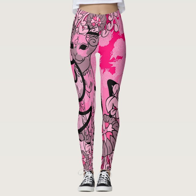 Leggings Motifs Chat Japonais & Chrysanthème (Devant)