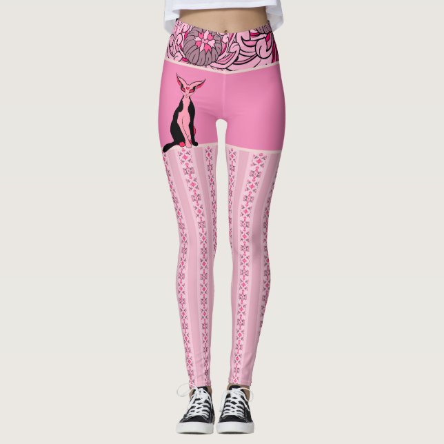 Leggings Motifs Chat Japonais & Chrysanthème (Devant)