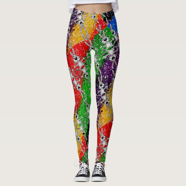 Leggings Motifs de lapins colorés sauvages (Devant)