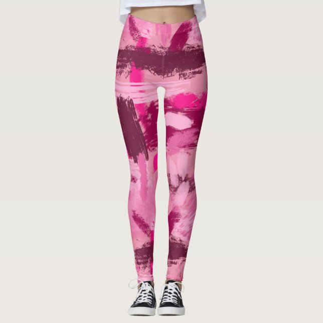 Leggings Motifs de pinceau rose (Devant)