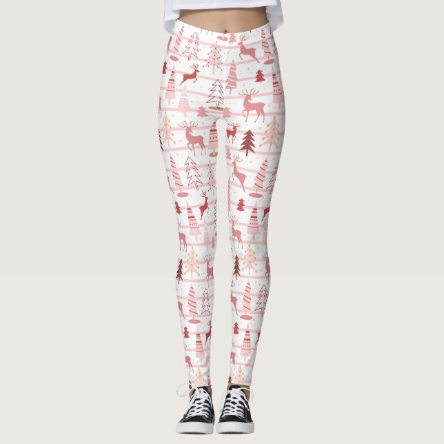 Leggings Motifs de rennes et d'arbres de Noël (Devant)