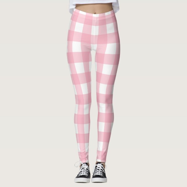 Leggings Motifs en damier rose et blanc (Devant)