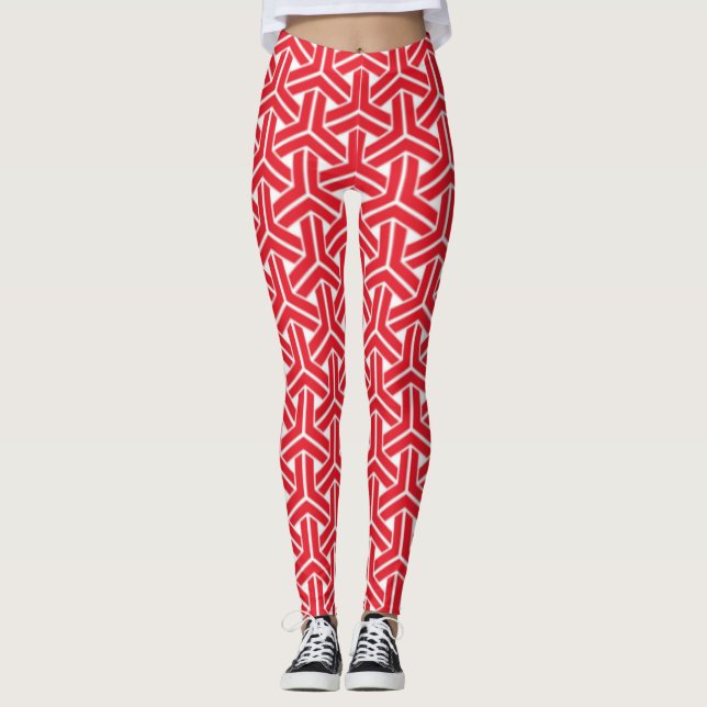 Leggings Motifs géométriques rouges (Devant)