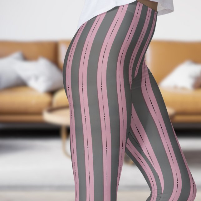 Leggings Motifs gris et rose (Classic Gray and Pink Strip Pattern Leggings)