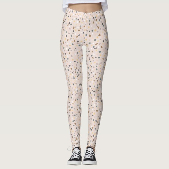 Leggings Motifs modernes de Terrazzo Beige (Devant)