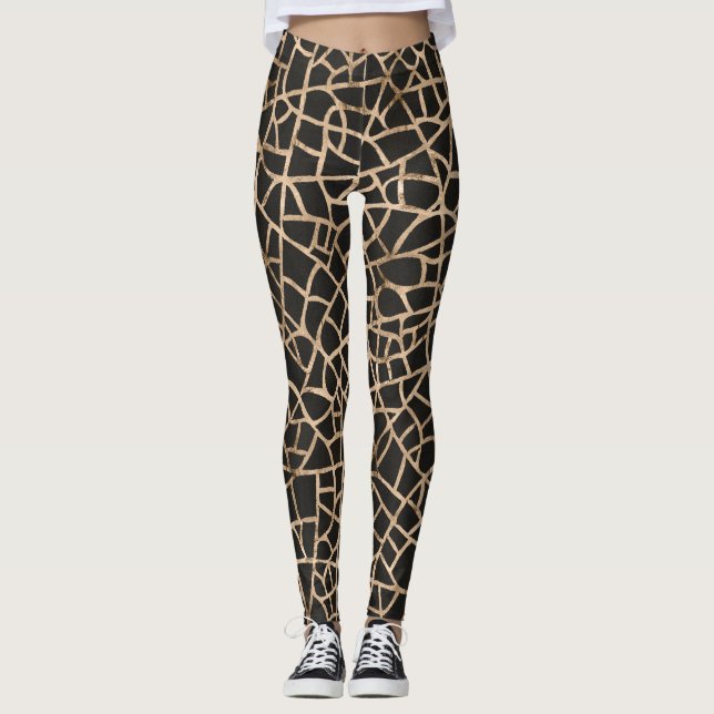 Leggings Motifs noirs et dorés modernes (Devant)