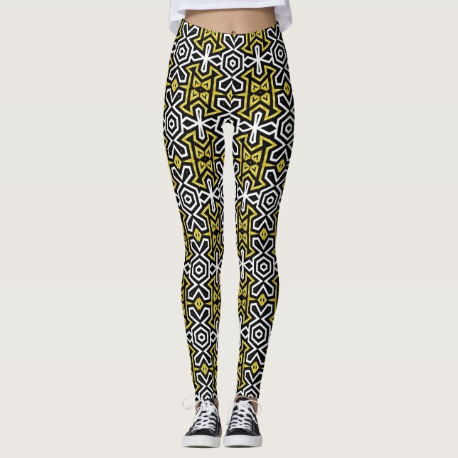 Leggings Motifs noirs et or Funky Aztec ♥ (Devant)