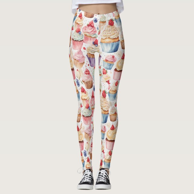 Leggings Motifs numériques Cream et Cupcake (Devant)