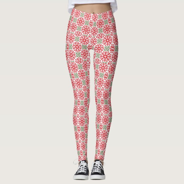 Leggings Motifs Red Snowflake (Devant)