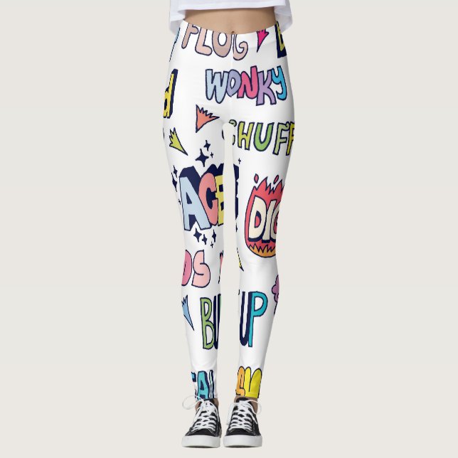 Leggings Mots en argot anglais, lettres de gribouillis (Devant)