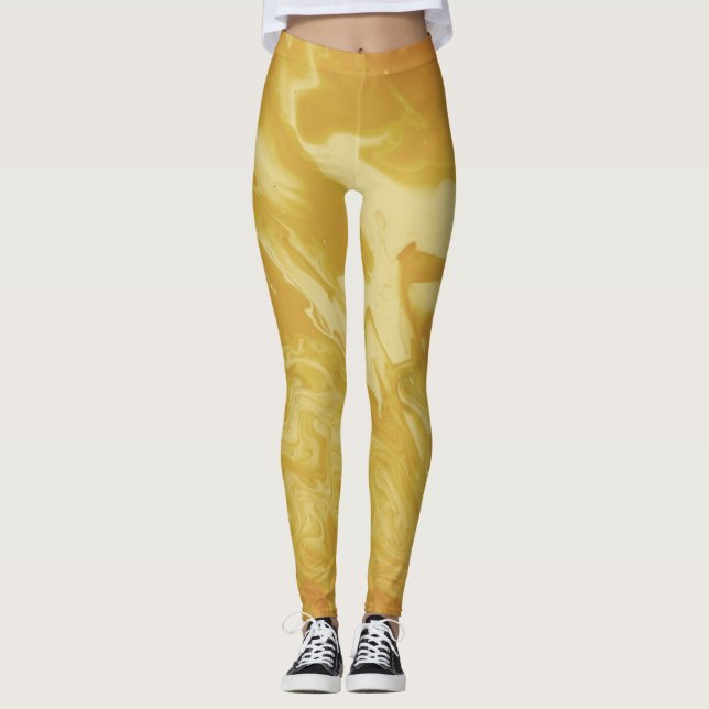 Leggings Moutarde Jaune Abstrait, Moderne Tendance  (Devant)