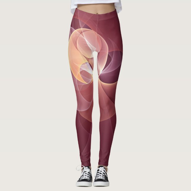 Leggings Mouvement Vin Moderne Abstrait Rouge Rose Fractal  (Devant)