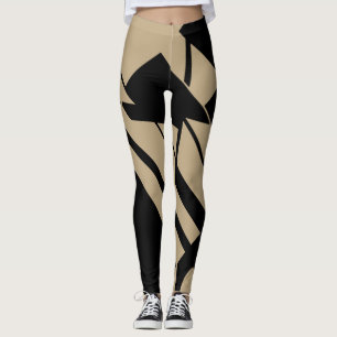 Leggings Moyen Tan, noir Géométrique Résumé Design Leggin