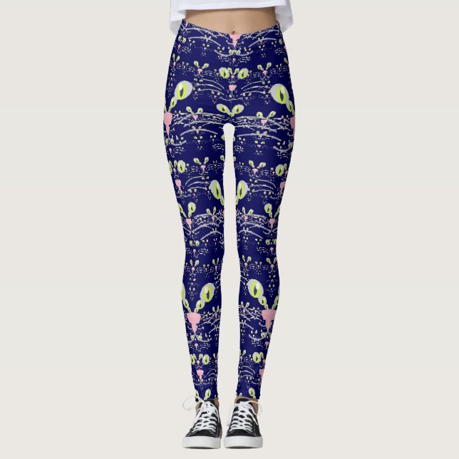 Leggings Mug à moustaches néon et bleus de minuit  (Devant)