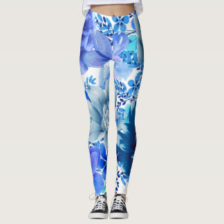 Leggings multi-Roses bleus et violets rétro