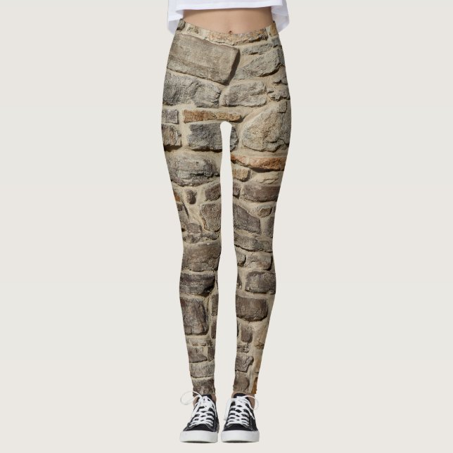 Leggings Mur en pierre rustique, décoration texturée (Devant)
