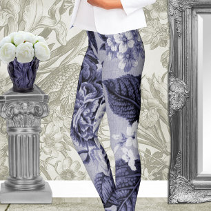 Leggings Mûre Toile floral botanique pourpre bleu No.1