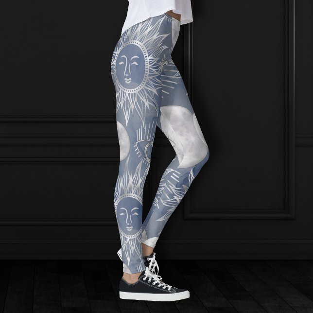 Leggings Mystique solaire | Dusty Blue Silver Moon Stars So (Créateur téléchargé)