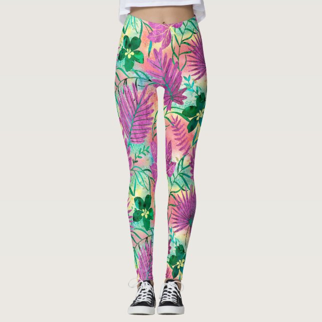 Leggings Nalani Hawaiian Tropical Garden Fuchsia (Devant)