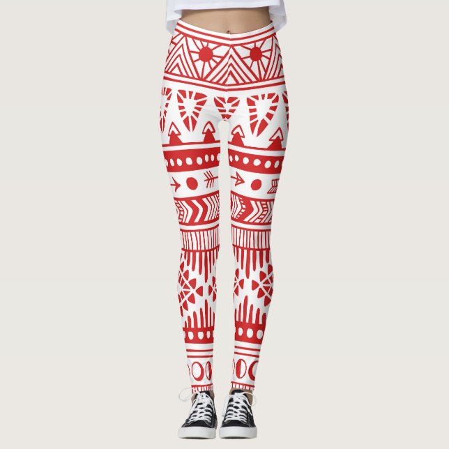 Leggings Native American : Red Ink Doodle. (Devant)