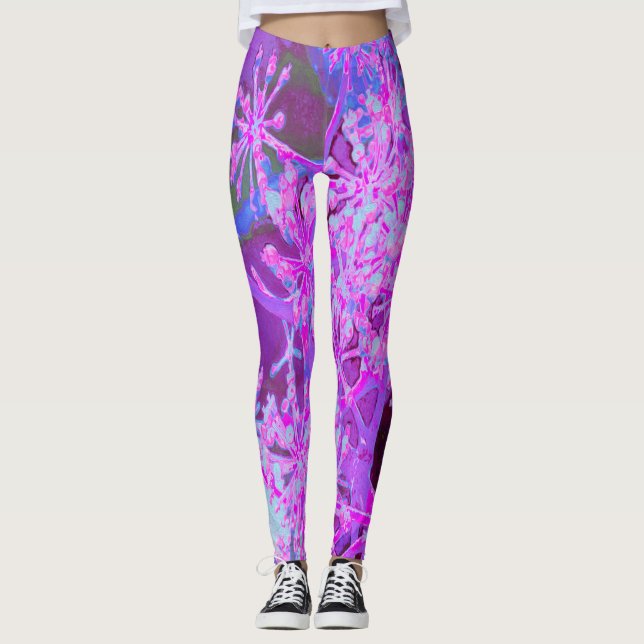 Leggings Nature rétro Abstraite cool en rose chaud et viole (Devant)
