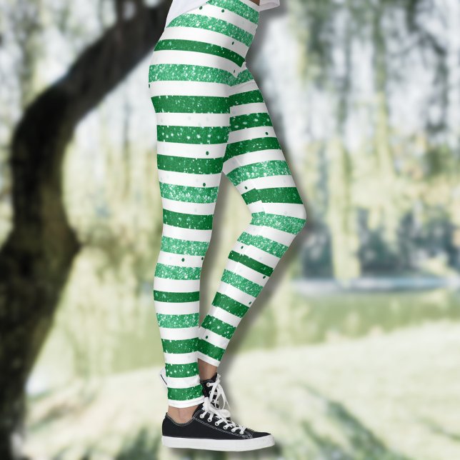 Leggings Nature Vert Blanc Horizontal Bandes Pailletées (Créateur téléchargé)
