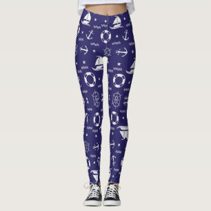Leggings Nautical Navy Bleu Motif sans couture Arrière - pl