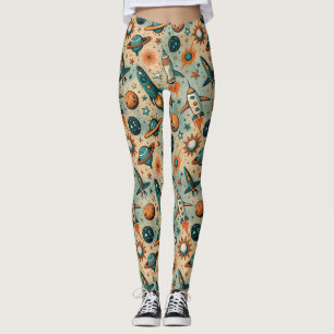 Leggings Navires vintages à fusée spatiaux Motif -Cosmos(7)