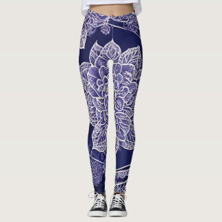 Leggings Navy blue mandala floral AI art 