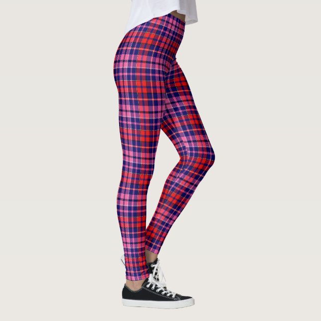 Leggings Navy Blue Red Pink Plaid Tartan Design  (Droite)