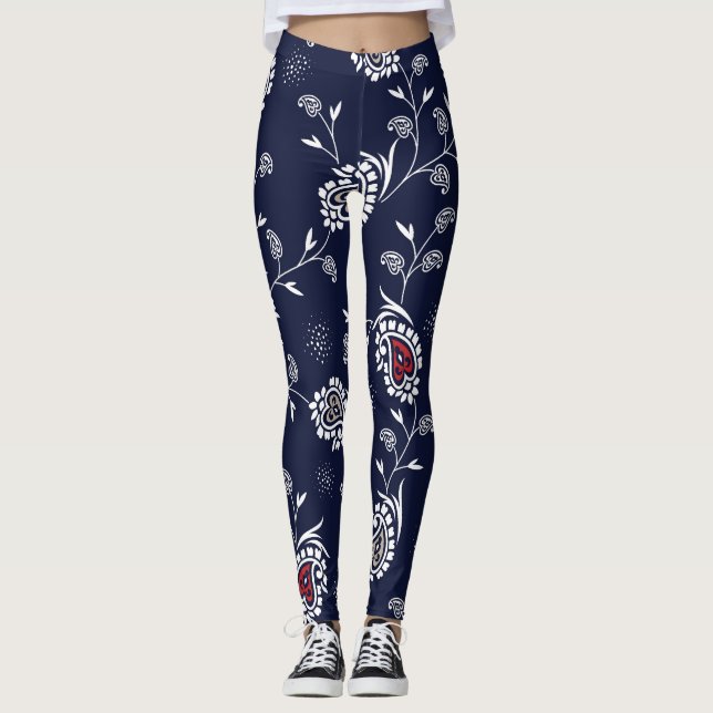 Leggings Navy Paisley : Design Motif élégant. (Devant)