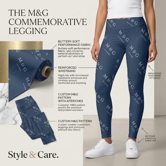 Leggings Navy Stylées à Motif de Date et Monogramm (Custom Monogram Date Pattern Stylish Navy Leggings)
